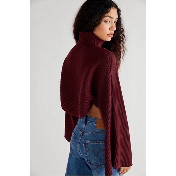 Free People Billie Mock Neck Sweater Wine Red Maroon - Picture 2 of 5